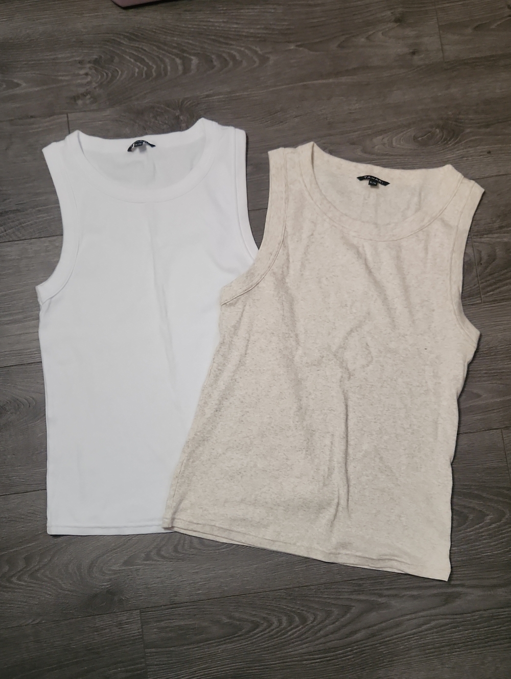 Tahari White and Oatmeal Ribbed Tank Tops - Set of 2